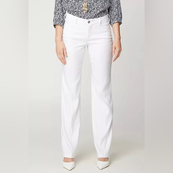NYDJ The Trouser Optic White Wide Leg Linen Blend Pants Sz 8P - Picture 1 of 13